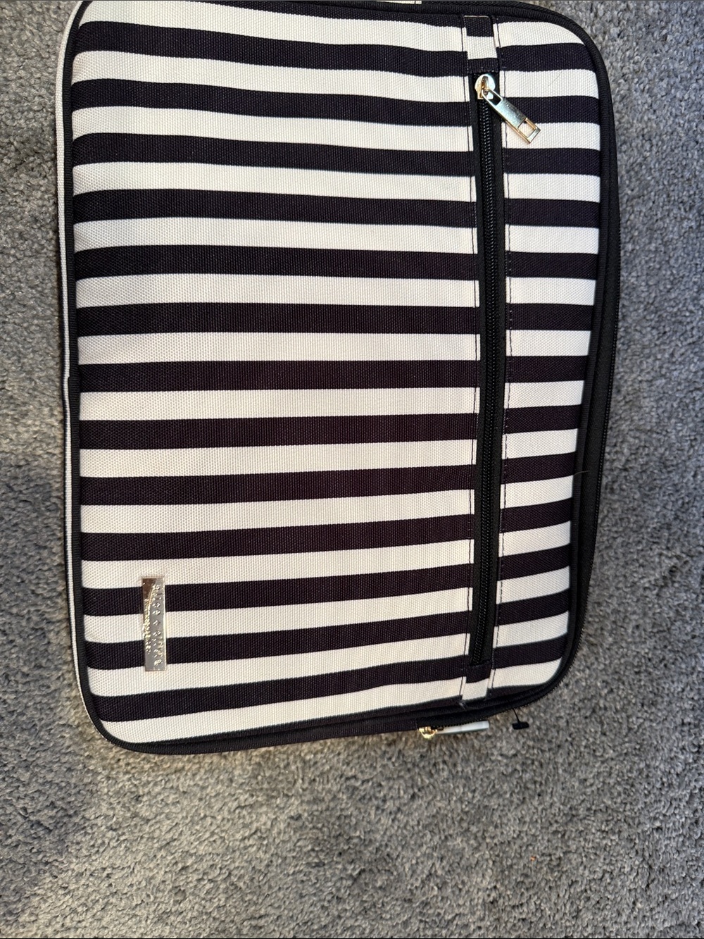 Aldo Black & White Vertical Stripe Pouch with Gold Plate